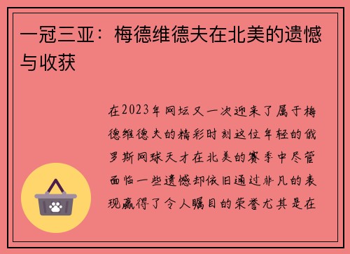 一冠三亚：梅德维德夫在北美的遗憾与收获